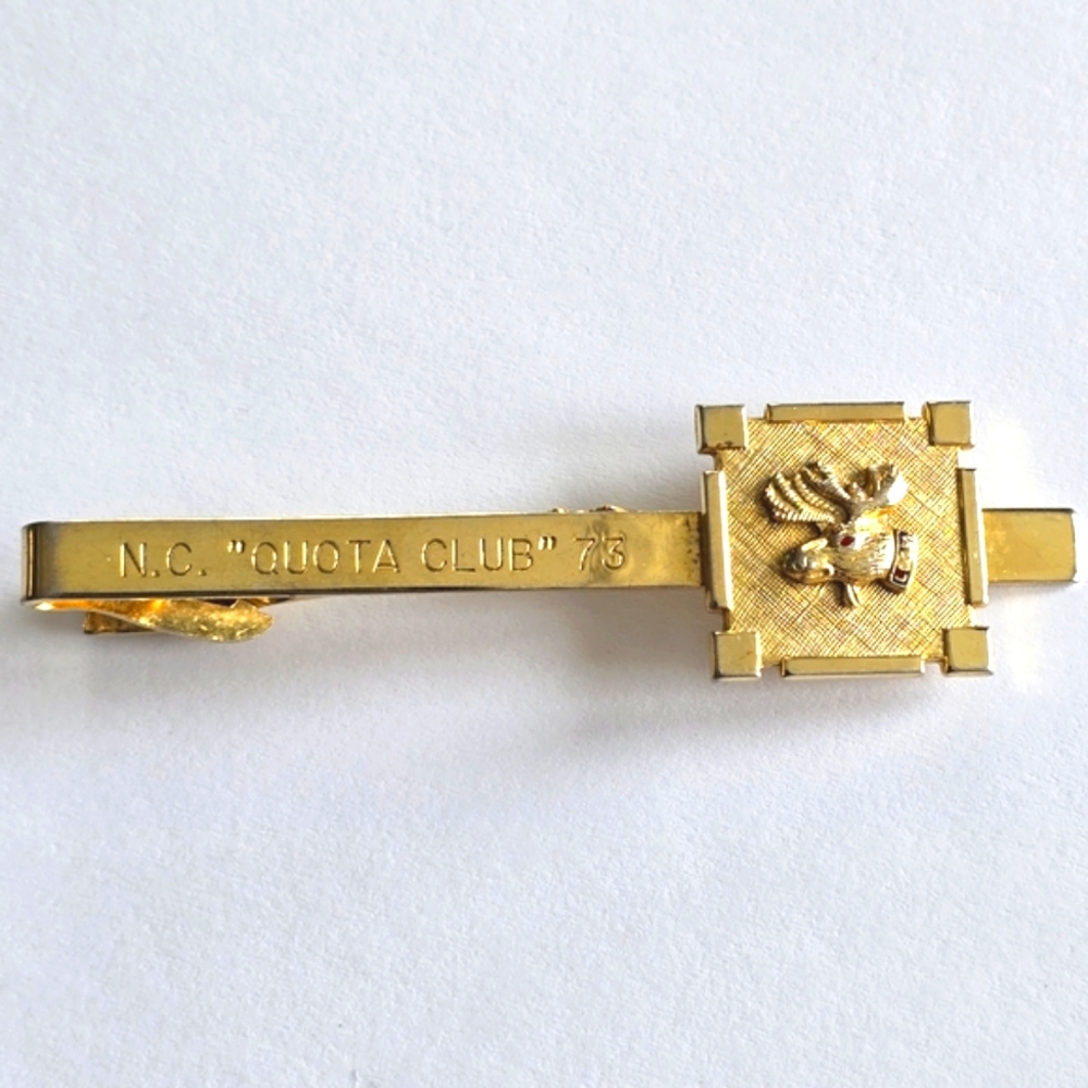 Vintage Loyal Order of Moose tie clip "N.C. Quota Club 75" Gold tone